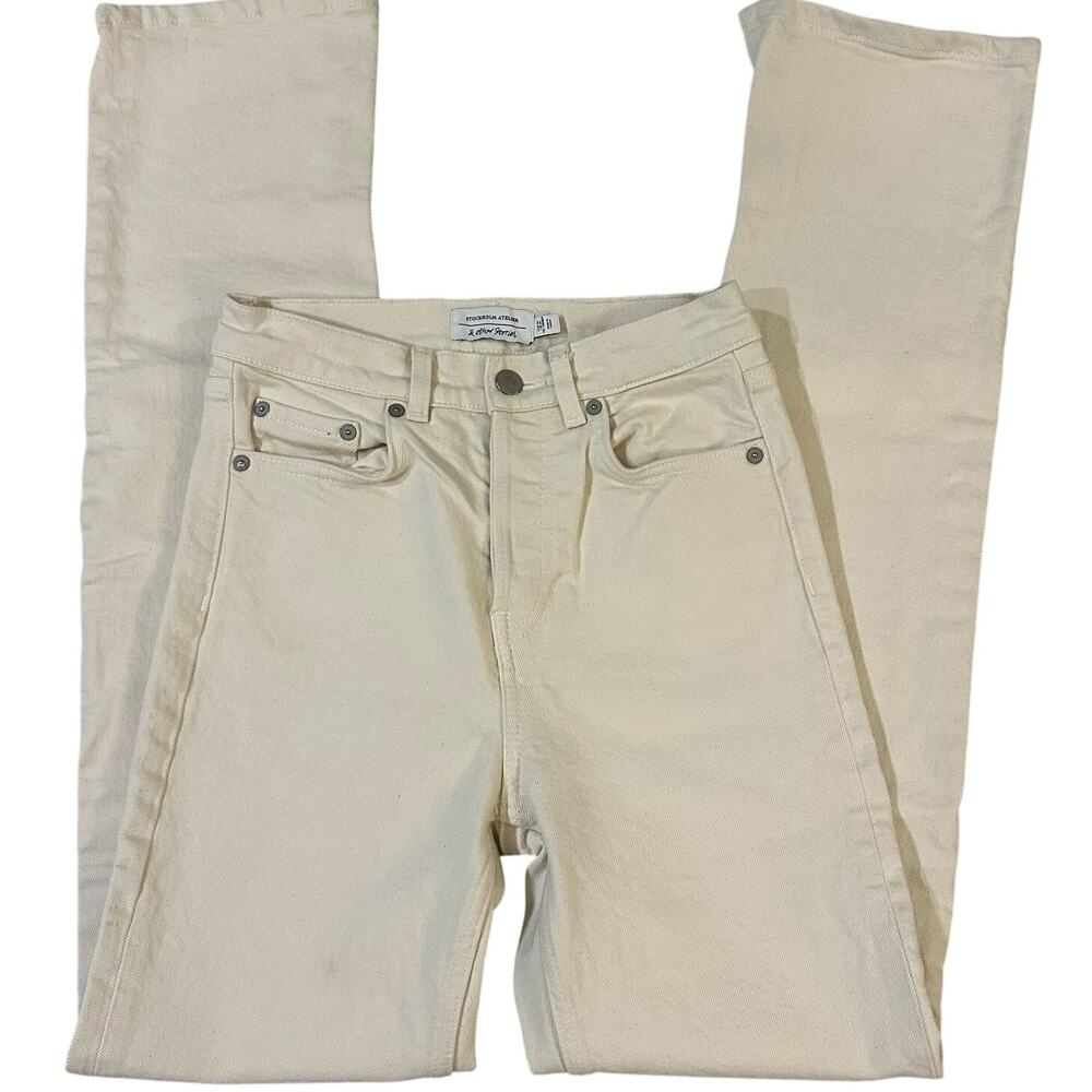 Stockholm Atelier Cream, High Waist, Bottom Slit Hem, Skinny Jeans- 24
